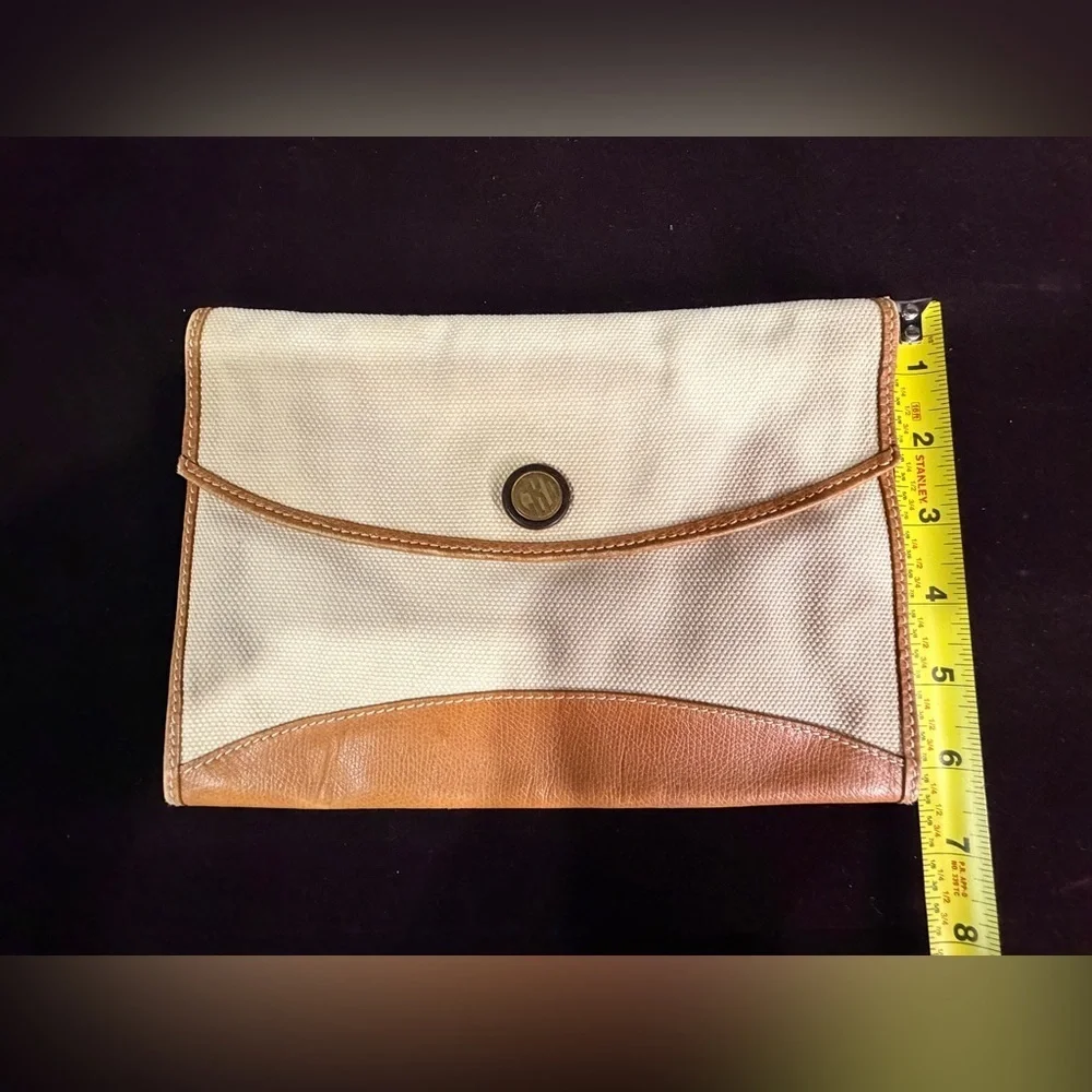 Vintage GBD Leather and Canvas Clutch Bag with Monogram Button